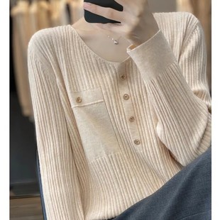 Early Spring New V-Neck Knitwear Women's Long-Sleeved Korean Style Small Fragrance B137