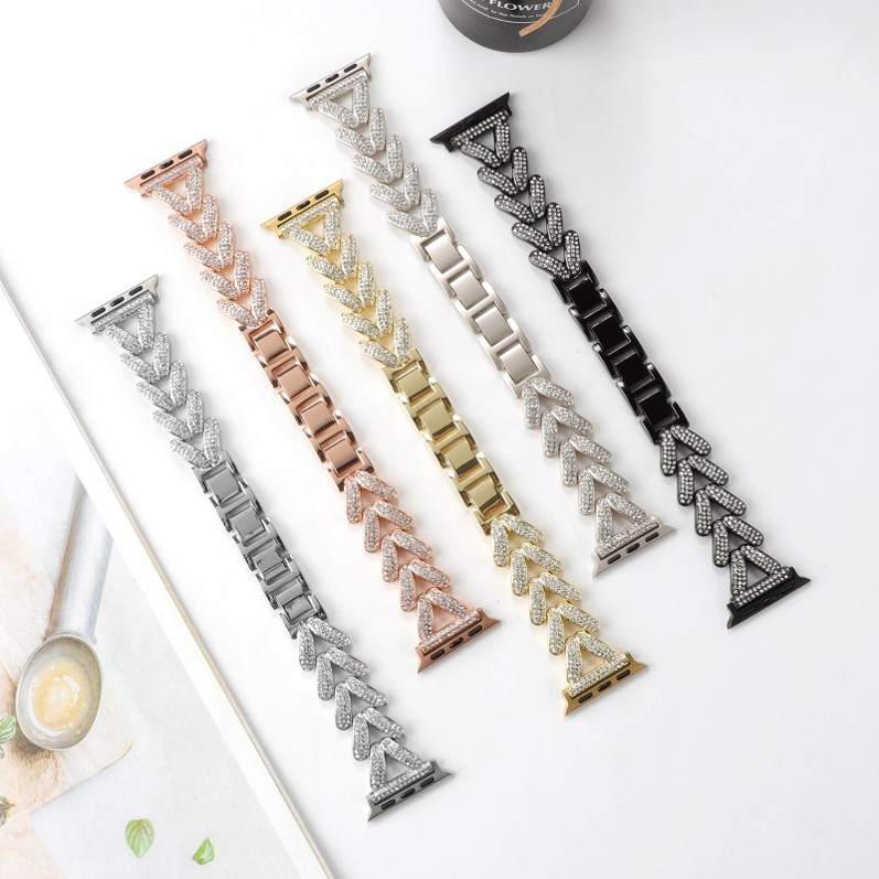 Suitable for Apple Watch S11/10 Full Series Fashionable Classic Diamond-Encrusted V-Shaped Metal Strap