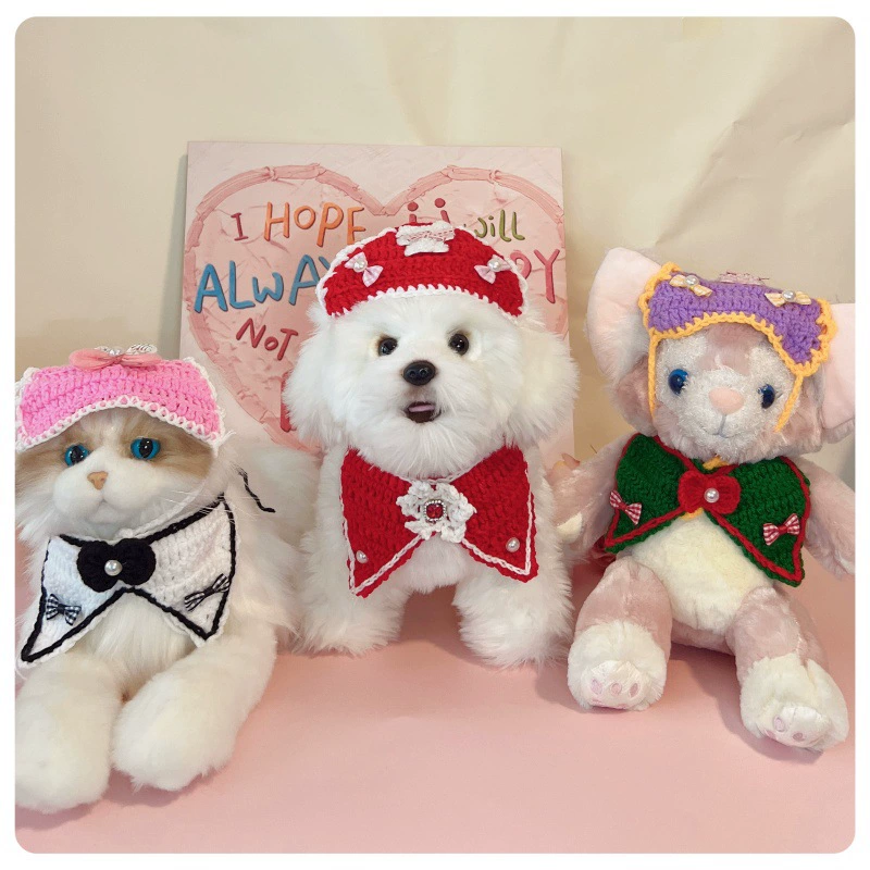 Корейская версия ins ветер домашнее животное вязаный тюрбан кошка сладкий милый крючок треугольное полотенце собака мода галстук-бабочка оптом