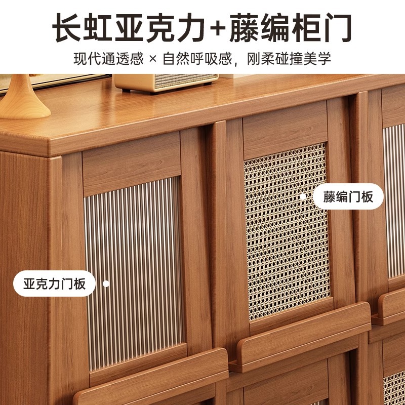Gabinete de madera sólida Gabinete de sofá Gabinete de cuadrícula de color nuez Gabinete de almacenamiento de sala de estar partición armario de almacenamiento a prueba de polvo con estante de puerta