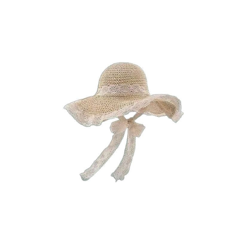 夏の海辺の旅行やビーチに最適な女性用レースレース中空麦わら帽子、通気性のある日焼け止め大きなつばの日よけ帽子|undefined