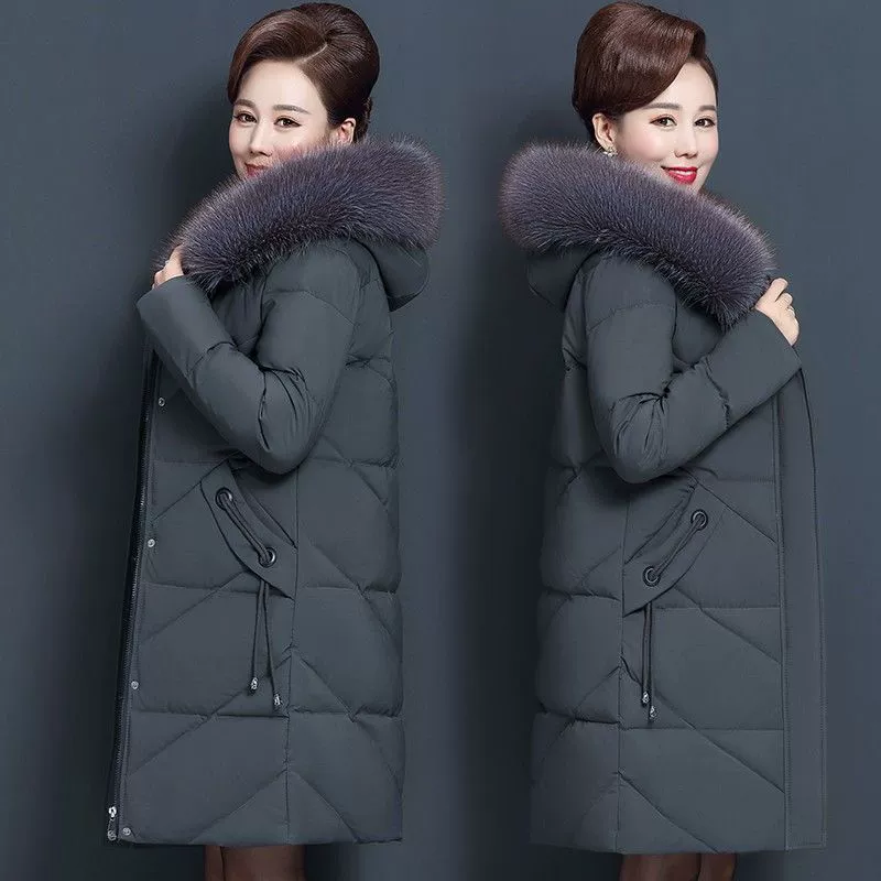 Long down jacket for mother with down, mid-length, plus size, for middle age, western style, increased thickness