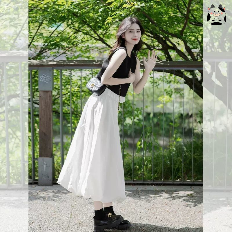 黑色无袖背心上衣半身裙套装女夏炸街减龄时尚高级感小洋装两件套