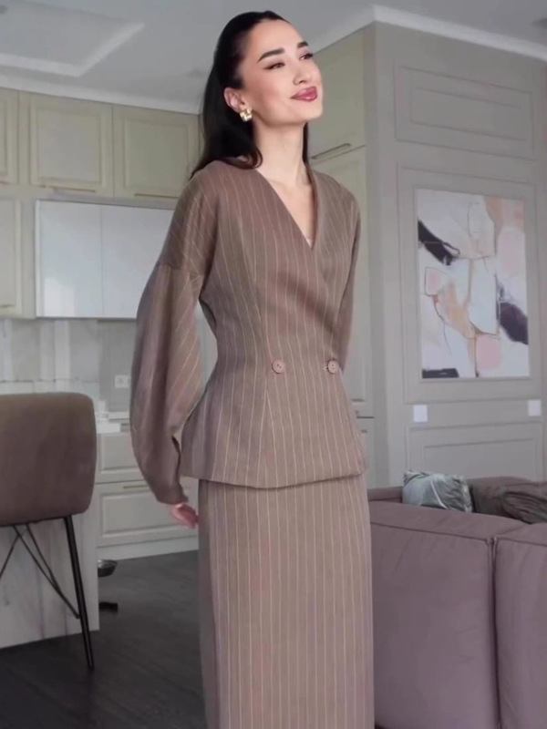 亚马逊欧美跨境2025年秋季修身简约优雅舒适长袖长裙套装连衣裙女|undefined