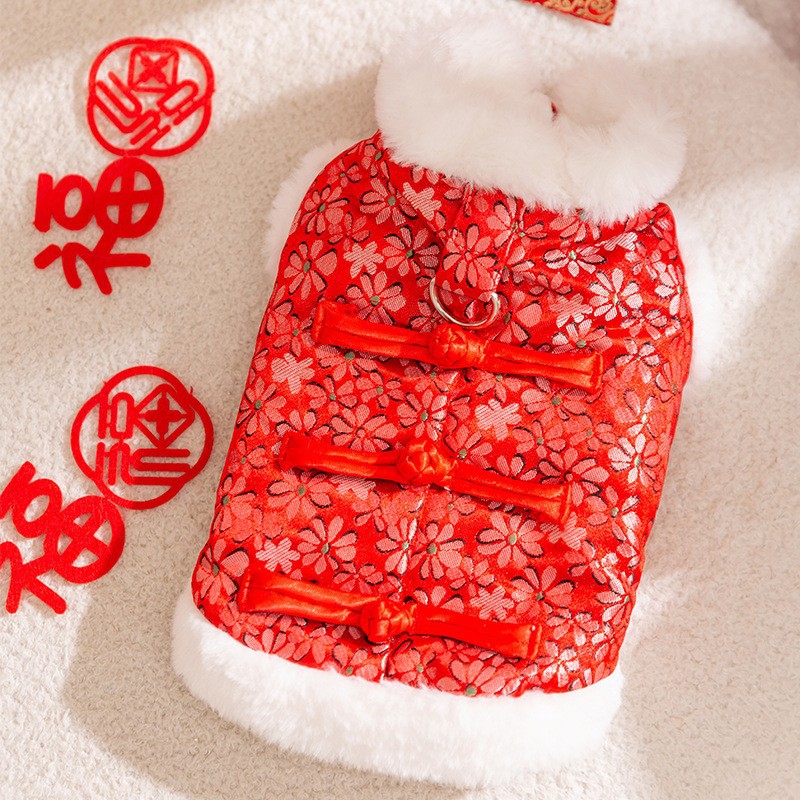 Año nuevo mascota Tang traje León danza pareja ropa de algodón acolchado ropa de Año Nuevo ropa de perro festivo gato dos pies ropa de perro caliente