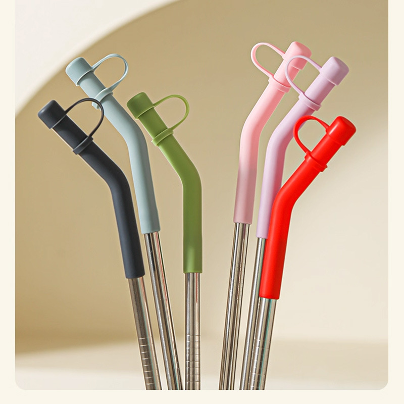 Simple manga de paja de silicona personalizada taza de agua de color sólido accesorios de paja de polvo de grado alimenticio boquilla antichoque silenciosa doméstica