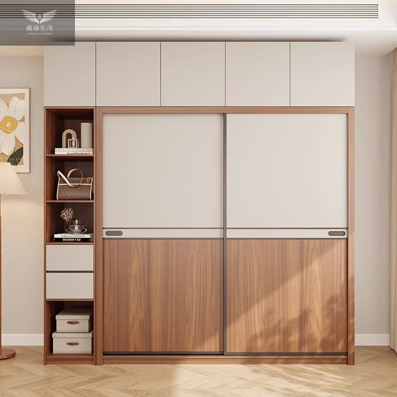 Dormitorio moderno y simple productos acabados ecológicos tablero armario de madera maciza multicapa ligeramente lujoso puerta corredera puerta corredera armario doméstico image 1