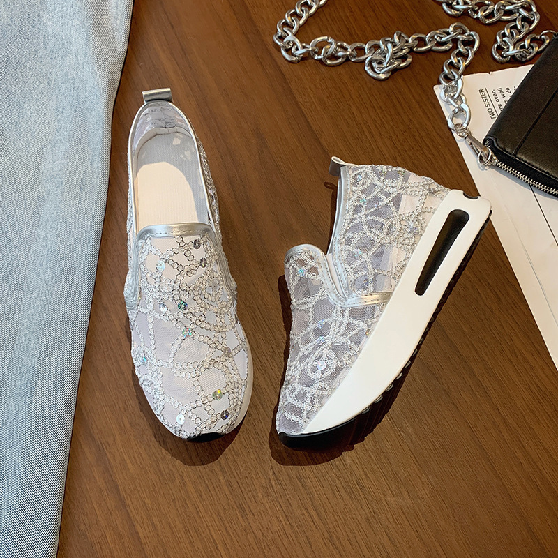 Άνοιξη και φθινόπωρο Pro Style Καλοκαιρινό Διχτυωτό Μονά Παπούτσια με σφήνα τακούνι με χοντρή σόλα σε χαμηλό τοπ, casual fashion εξωτερικά ενδύματα_voghion.com