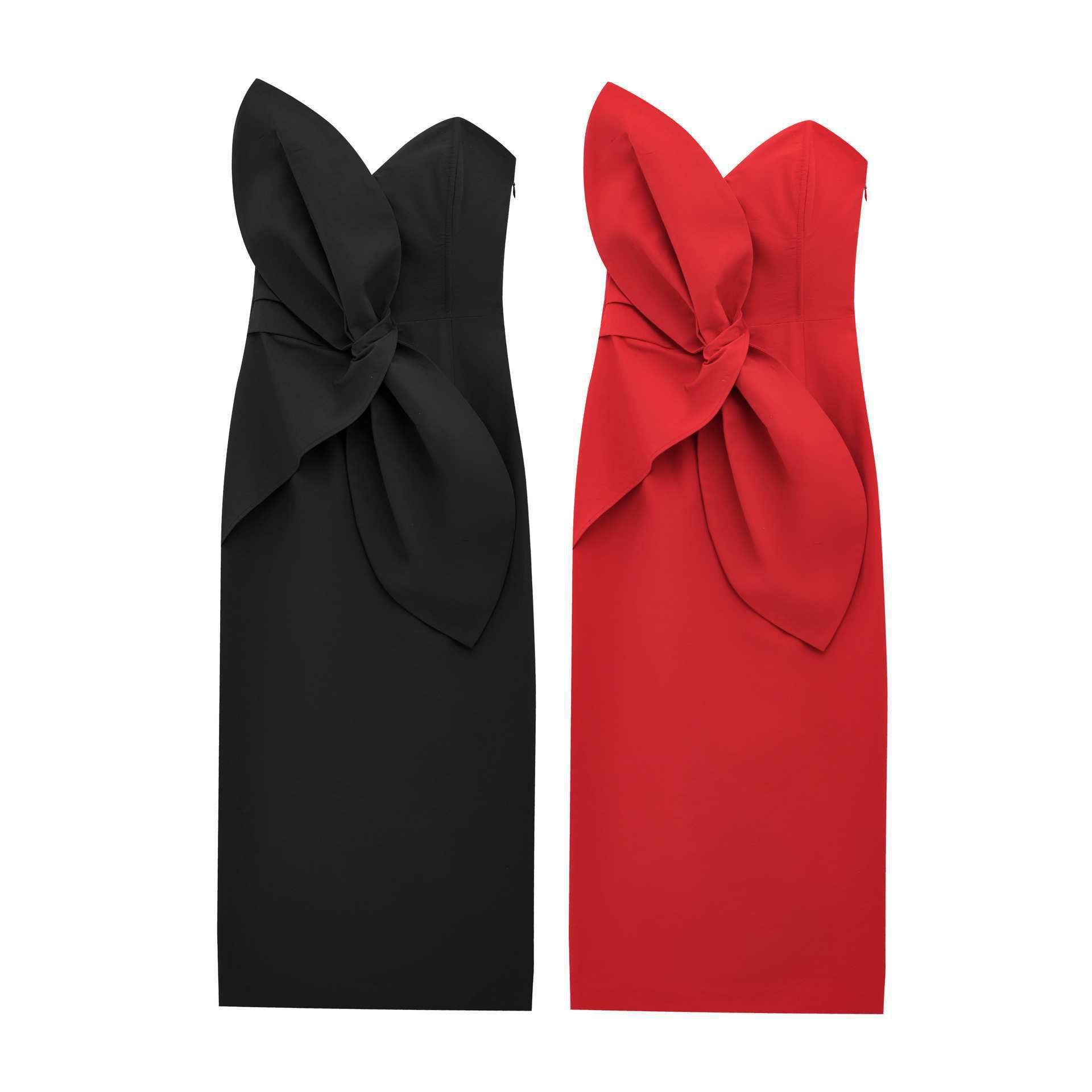 2025 Sexy Long Dress Strapless Dress Bow Wholesale Foreign Trade Women's Decorative Evening Dress Europe and America