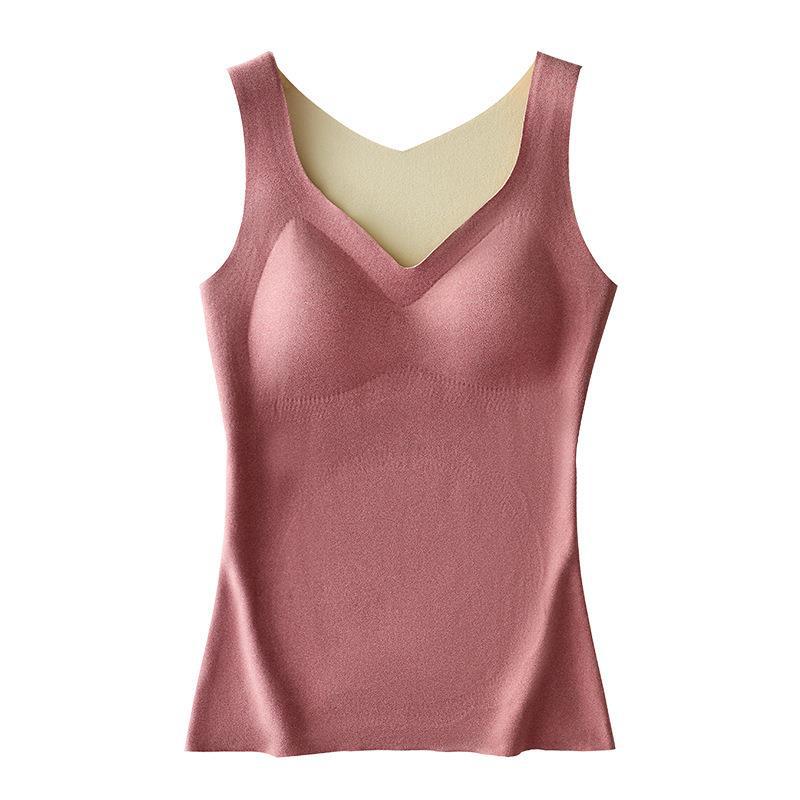 Otoño e invierno chaleco térmico de terciopelo sin costuras todo partido de las mujeres SLIM-Fit calefacción bottoming engrosada ropa interior térmica superior con almohadilla en el pecho