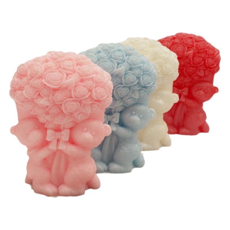 2024 Día de San Valentín oso aromaterapia vela regalo de boda creativo amor Rosa ramo de la planta de soja vela