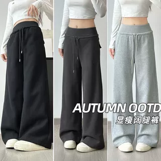 美式灰色高个子阔腿休闲卫裤女2026春季新款宽松高腰直筒运动裤子