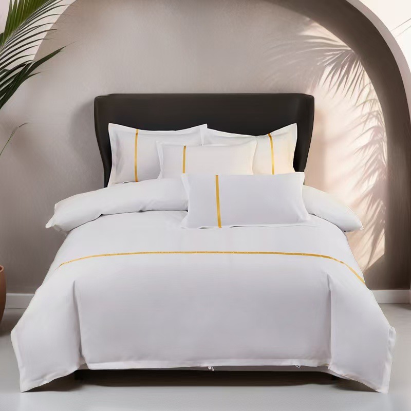 2024新款酒店宾馆民宿磨毛四件套酒店布草-织带款