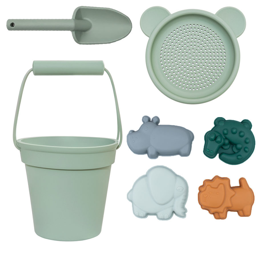 Jugar herramientas de arena Material de silicona Cubo de arena junto al mar Jugar herramientas de arena silicone beach toys