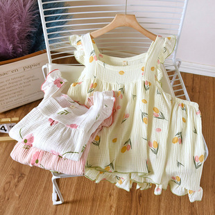 Summer Women's Short-sleeved Shorts Pure Cotton Pajamas Sweet Lace Carmable Outwear Two-piece Suit