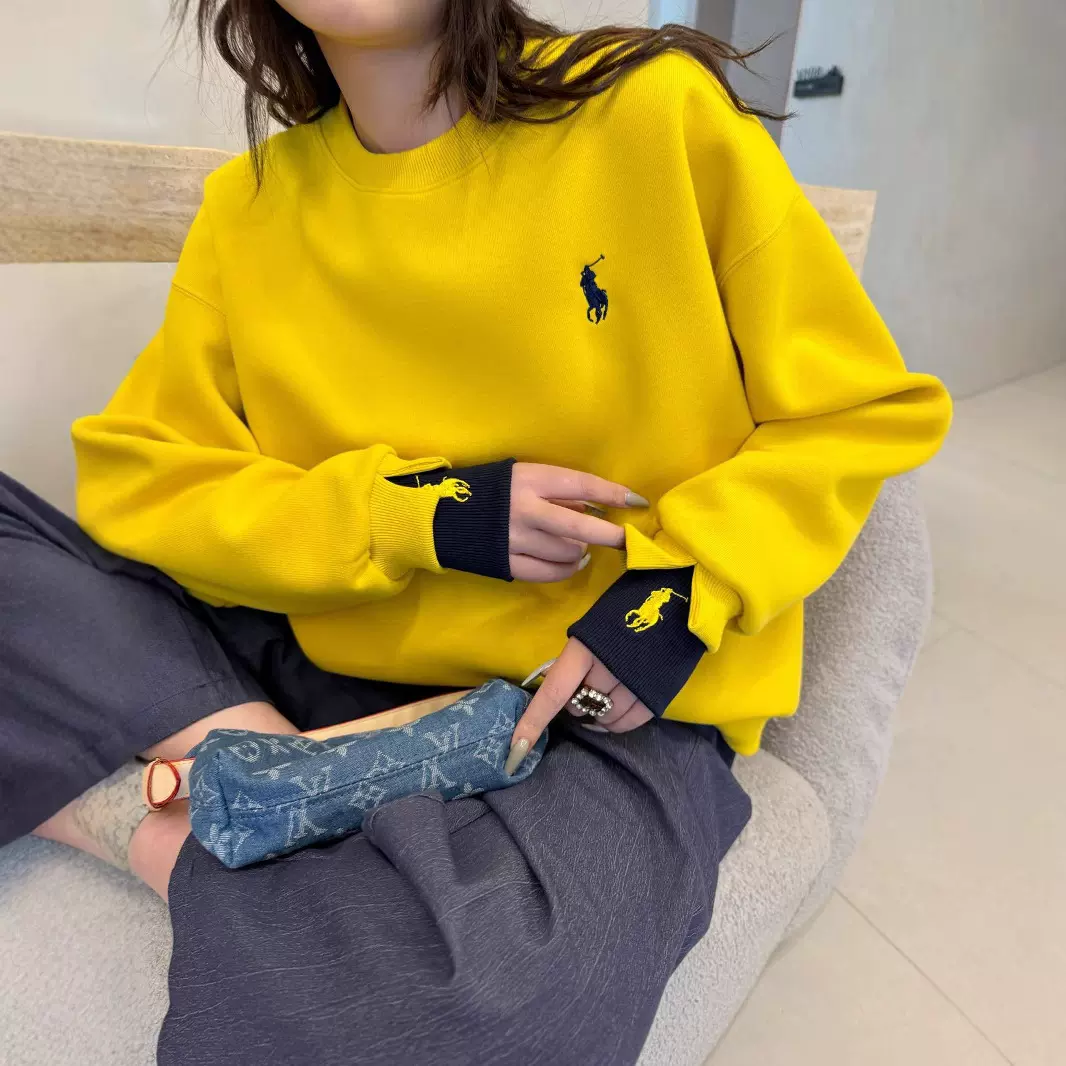 早春不加绒卡通刺绣撞色双袖子百搭休闲韩版减龄显瘦时尚圆领卫衣