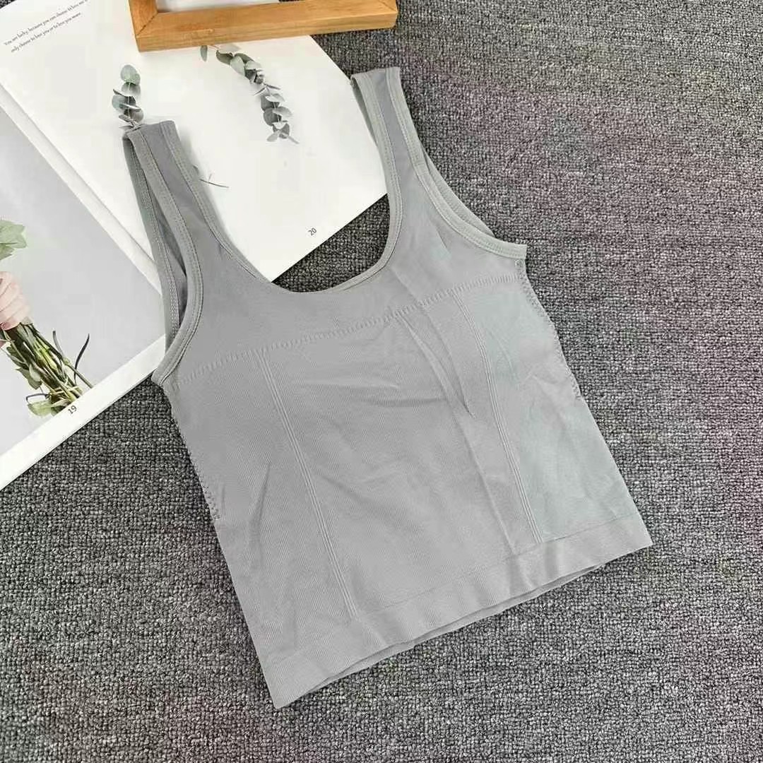 Casual chaleco deportivo una taza fija cuello cuadrado ancho cinturón de hombro cojín de pecho sin sujetador se puede usar fuera de la ropa delgada mujer