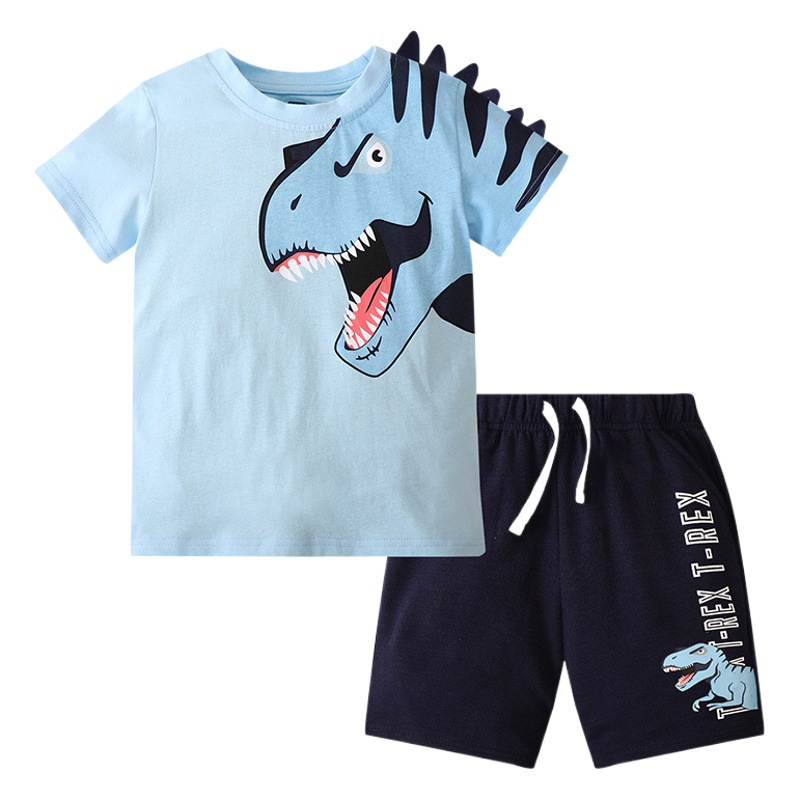 Camiseta de verano para niños, conjunto al por mayor para bebés, camiseta de dinosaurio de manga corta, conjunto de dos piezas, ropa de verano para niños, camisetas modernas para niños