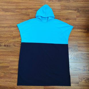 Terry Cloth Color-Blocked Hooded Sleeveless Sweatshirt for Home Leisure, Beach Quick-Drying Bathrobe, Sweat-Absorbent, Breathable, Quick-Drying