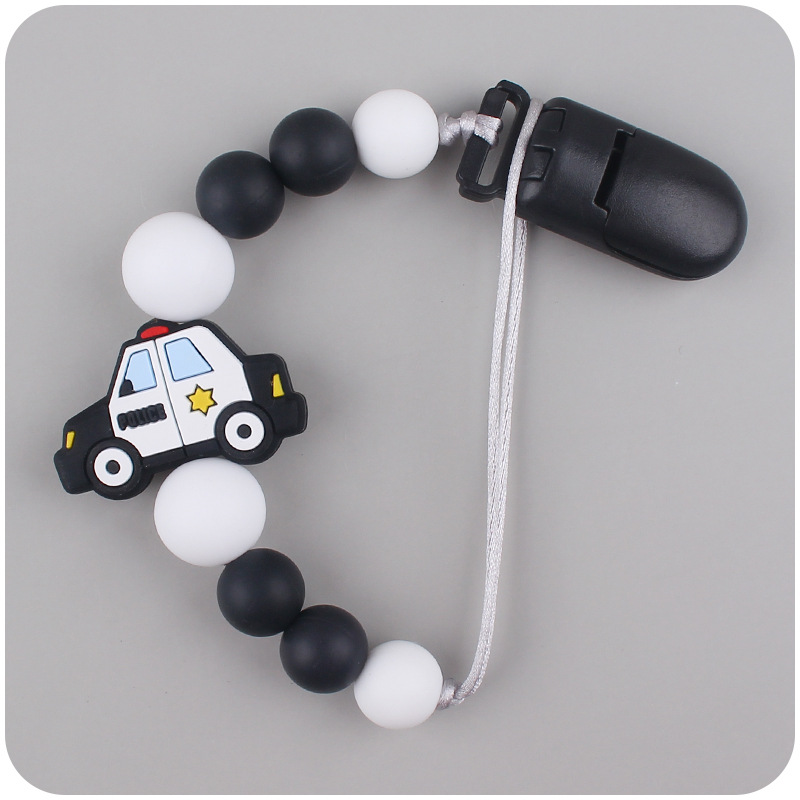 Nuevos suministros para bebés chupete cadena creativa DIY coche de policía silicona bebé mordedura molar anti-caída de la cadena