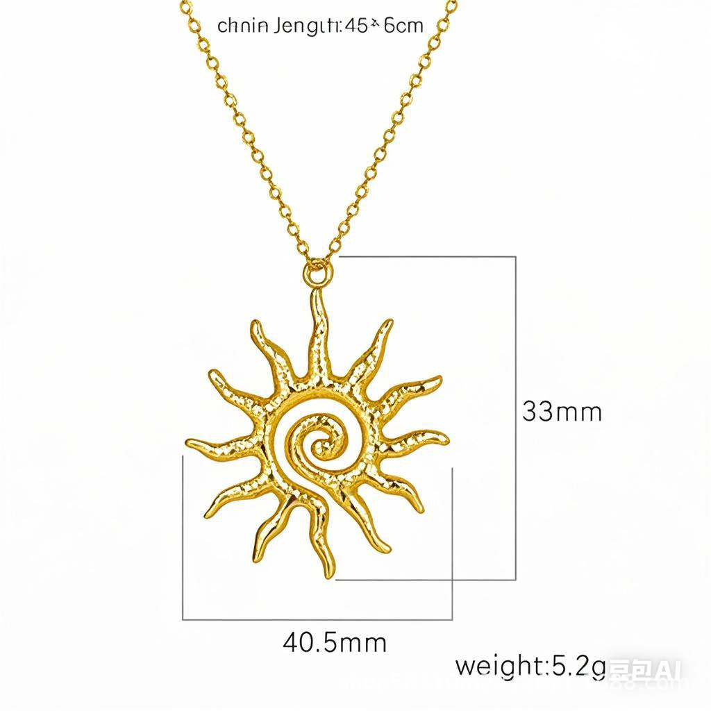 European and American Summer Stainless Steel MiG Spiral Hip Hop Sun Pendant Titanium Steel Pearl Chain Versatile Fashion Ladies Necklace