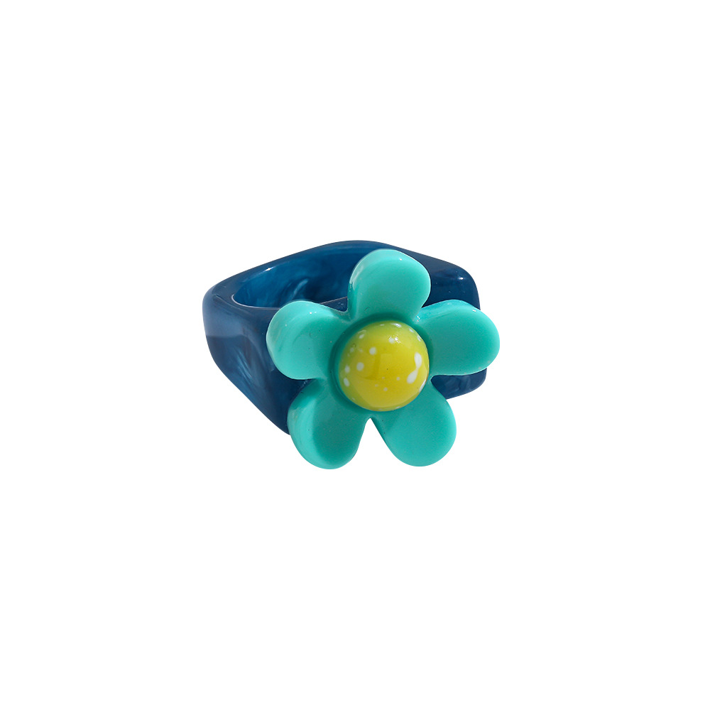 Retro Contrast Color Flower Resin Ring display picture 6