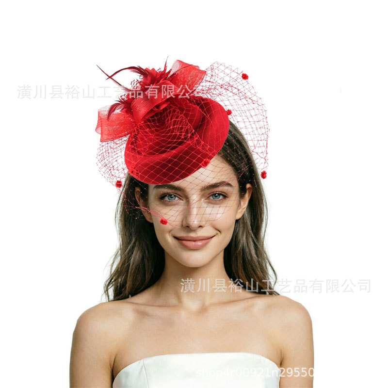 New autumn mesh floral headpiece for the Horse Racing Festival, paired with a women's British retro versatile veil hair accessory
