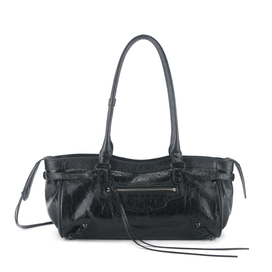 Bajia East-West Studded Biker Shoulder Bag For Women - Retro Commuter Large Capacity Handbag - Thumbnail 5