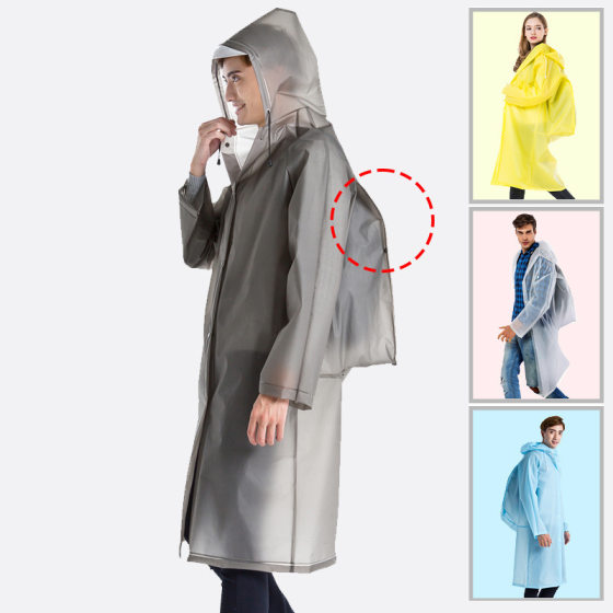 Cross-border in stock adult eva raincoat outdoor travel transparent brim schoolbag position long raincoat printable logo