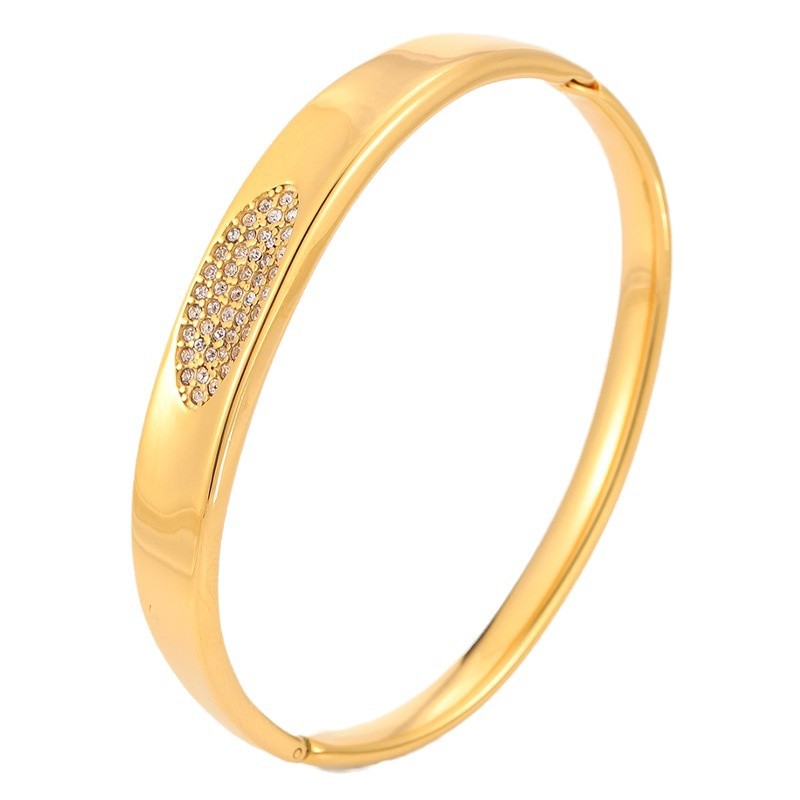 Brazalete de acero inoxidable de alta versión, diseño simple y delicado, diamante elíptico, acero de titanio, joyería, brazalete, joyería