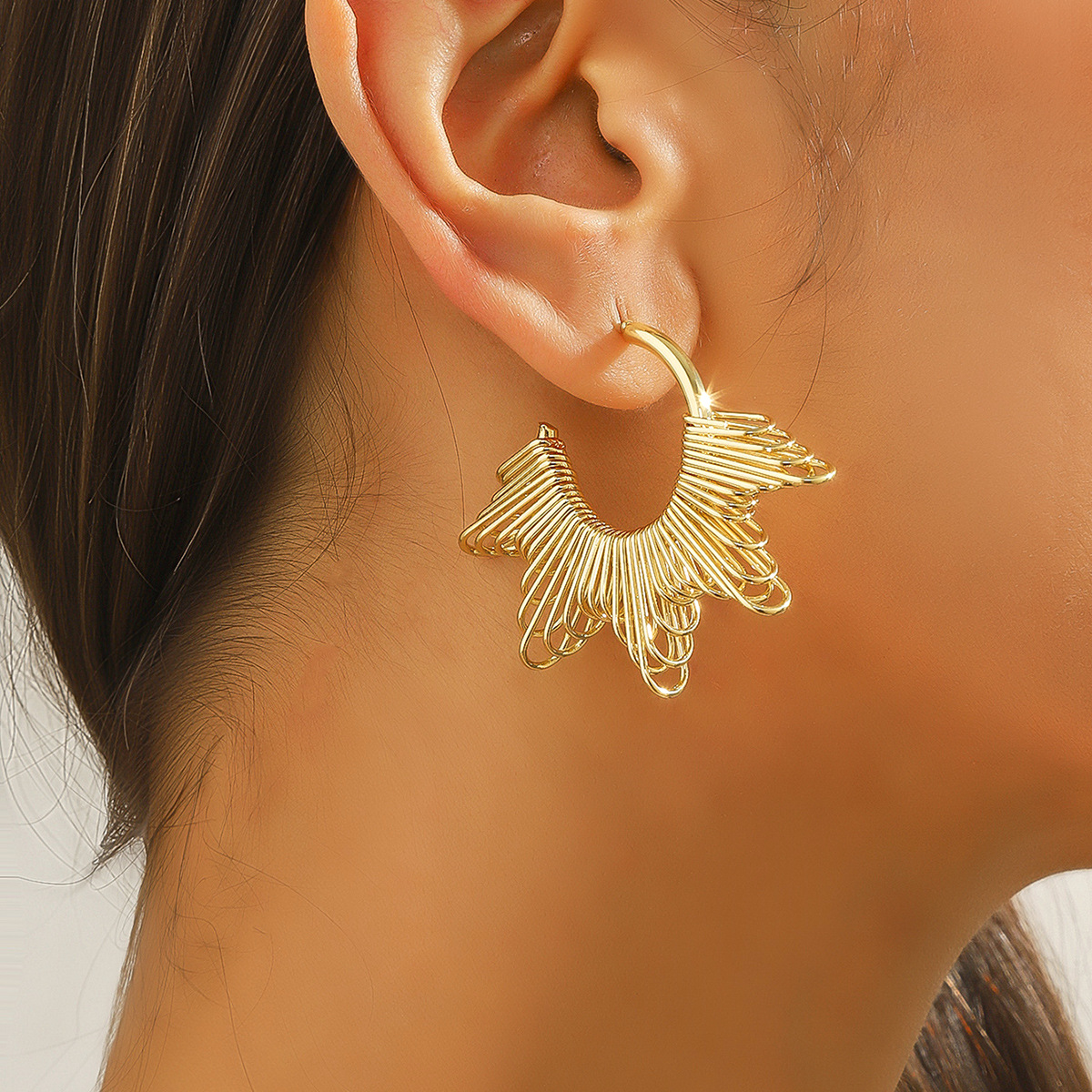 Multi-layer Heart Drop Earrings Gold Geometric Hoop Earrings_voghion.com