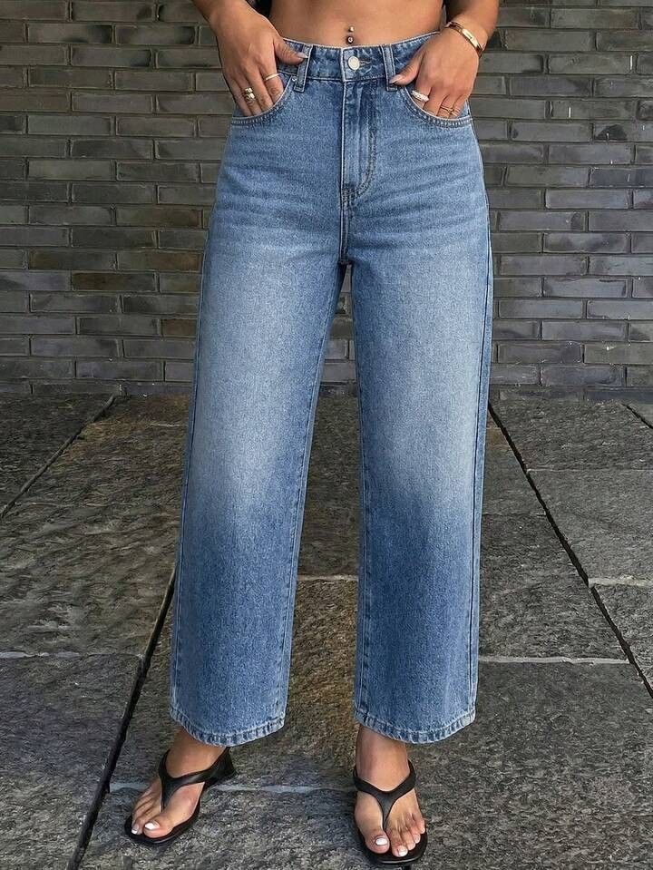 American-style blue wide-leg cropped pants for women, 2026 summer new vintage casual versatile drapey straight jeans