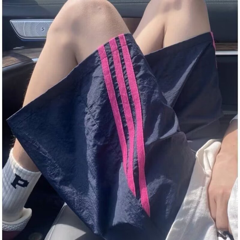 Striped Quick-Dry Shorts Men Summer American Style Color-Block Three-Stripe Straight Beach Pants Trendy Casual Versatile Five-Point Shorts