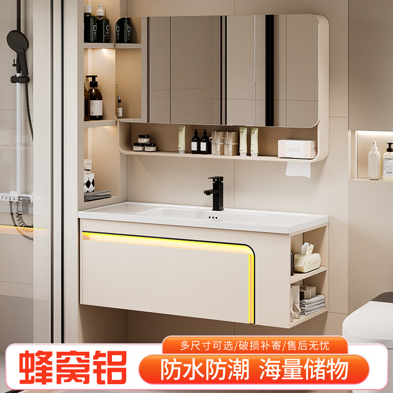 Cream Air Bathroom Cabinet with Side Cabinet Ceramic All-in-One Basin Bathroom Wash Basin Wash Basin Cabinet Combination Table Basin Bathroom
