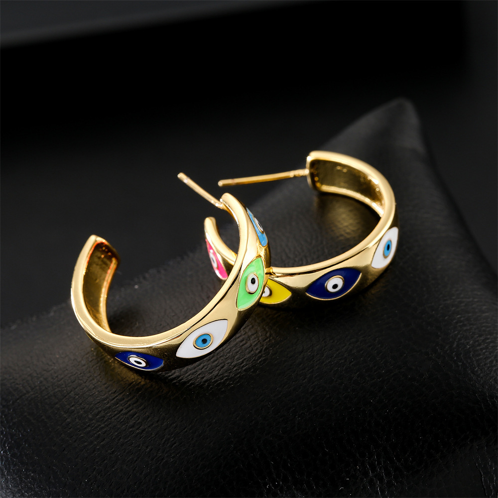 Europe And America New Copper-plated Real Gold Oil Dripping Devil’s Eye Earrings display picture 5