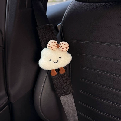 of women, Seat belt shoulder pad - black-lamb-velvet-shoulder-pads-bow-clouds