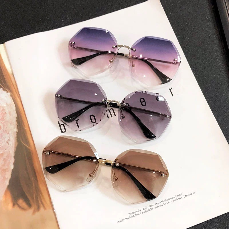 2024 New Arrival Multilateral Frameless Edge Sunglasses Women's Korean Style Fashionable Round Face Retro Harajuku Style Sunglasses Personalized Trend