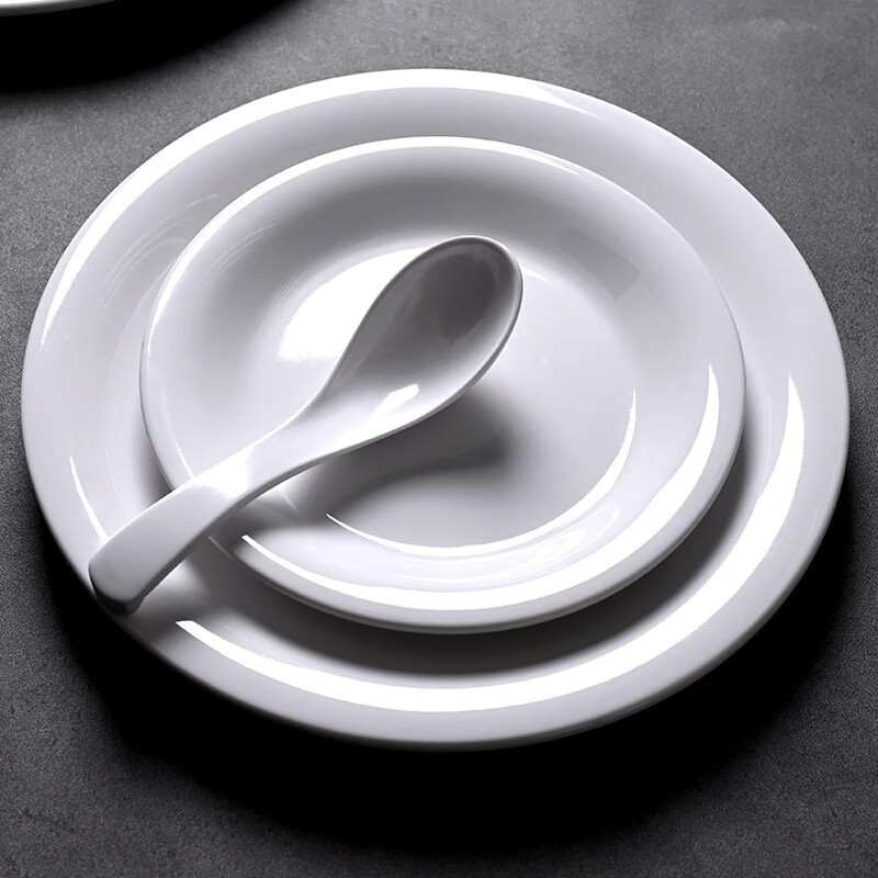 嘉寶日用白色圓盤食品級A5密胺酒店自助餐飲菜館家用裝盤塑料碟子