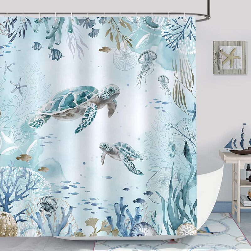 Cross-Border Sea Turtle Design Bathroom Shower Curtain Coastal Decoration Shower Curtain Factory Direct Sales Aliexpress Dropshipping Cross-Border Sea Turtle Design Bathroom Shower Curtain Coastal Decoration Shower Curtain Factory Direct Sales Aliexpress Dropshipping