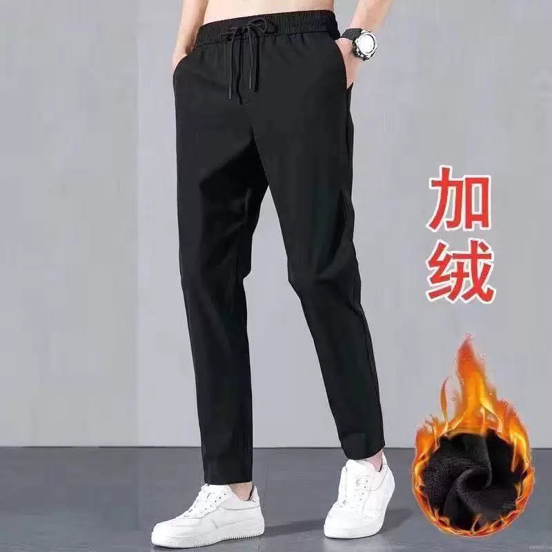 Осенние и зимние мужские бархатные повседневные длинные брюки свободные спортивные брюки большого размера мужские толстые брюки эластичные брюки