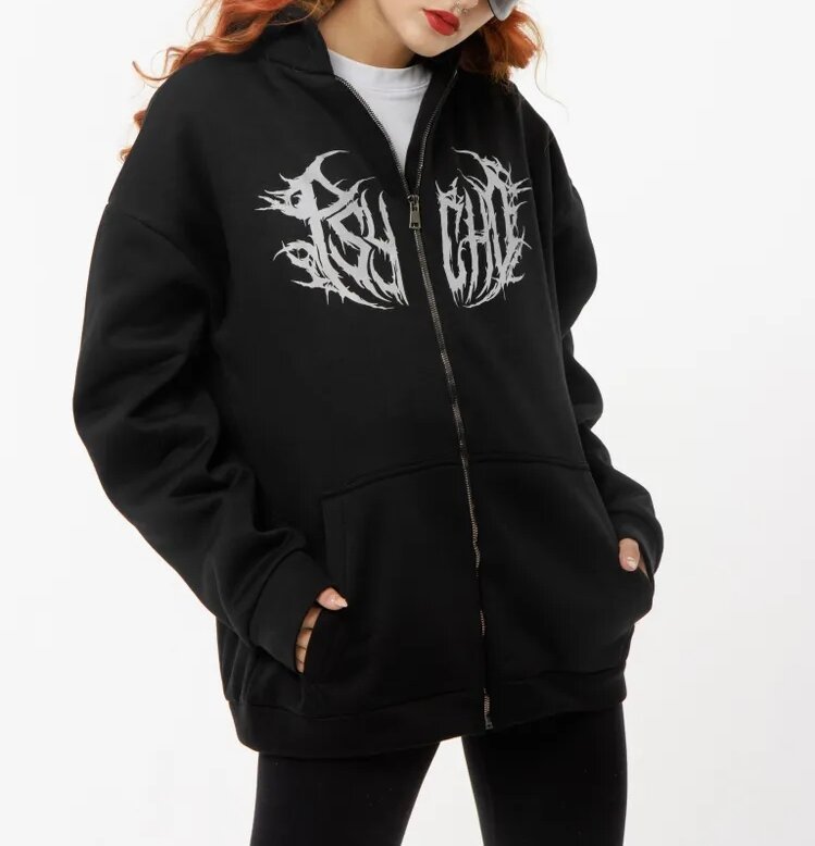 Veste polaire à capuche zippée avec imprimé éclair Y2K Wildberries en promotion pour femme_voghion.com