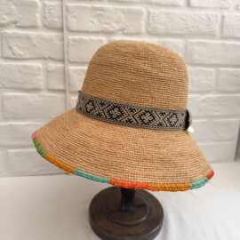 新品夏季天然拉菲草纯手工钩宽檐草帽女士遮阳防晒海边度假沙滩帽