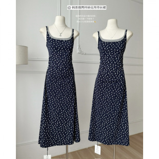 Korean Fake Two-Piece Floral Sling Long Dress Slim-Fit Tight Waist Slim-Fit dress