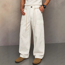 欧美潮牌高街宽松直筒大口袋工装裤男式高腰显瘦裤子潮休闲百搭