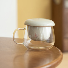 冰台手绘彩兰玻璃泡茶马克杯茶水分离带过滤办公杯家用水杯新中式