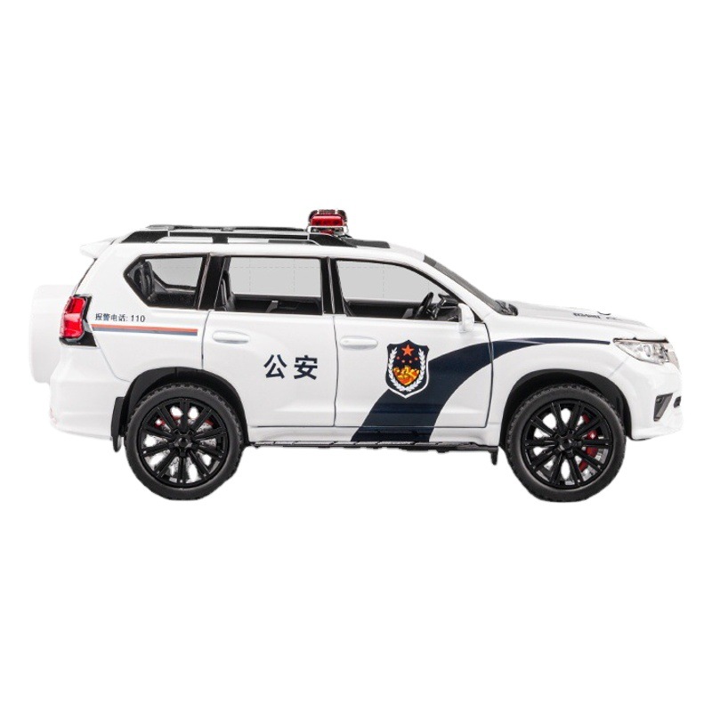 Modelo de coche de policía Prado a escala 1:22, de aleación, con sonido y luz, modelo de simulación de incendio con función de retroceso, juguete interactivo para padres e hijos.