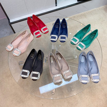 工厂直销 rv钻扣平底单鞋女缎面婚鞋舒适百搭浅口圆头通勤女性