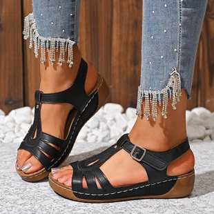 Cross-Border Large Size Thick-Soled Sandals for Women 2025 Spring New European and American Fashion Versatile One-Line Buckle Casual Sandals