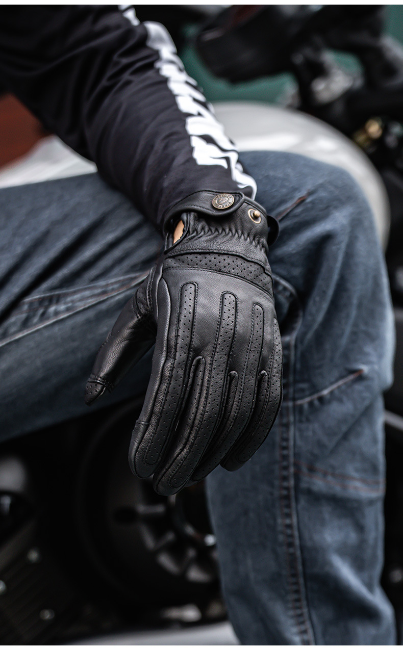 Motorcycle Gloves, Windproof, Warm, Genuine Leather, Anti-Fall, Racing, Motorcycle Rider Equipment, Men's and Women's Retro Autumn and Winter