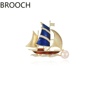 Smooth Sailing Enamel Sail Brooch Classy Niche Classy Classy Corsage Pearl Retro Brooch Clothing for Women